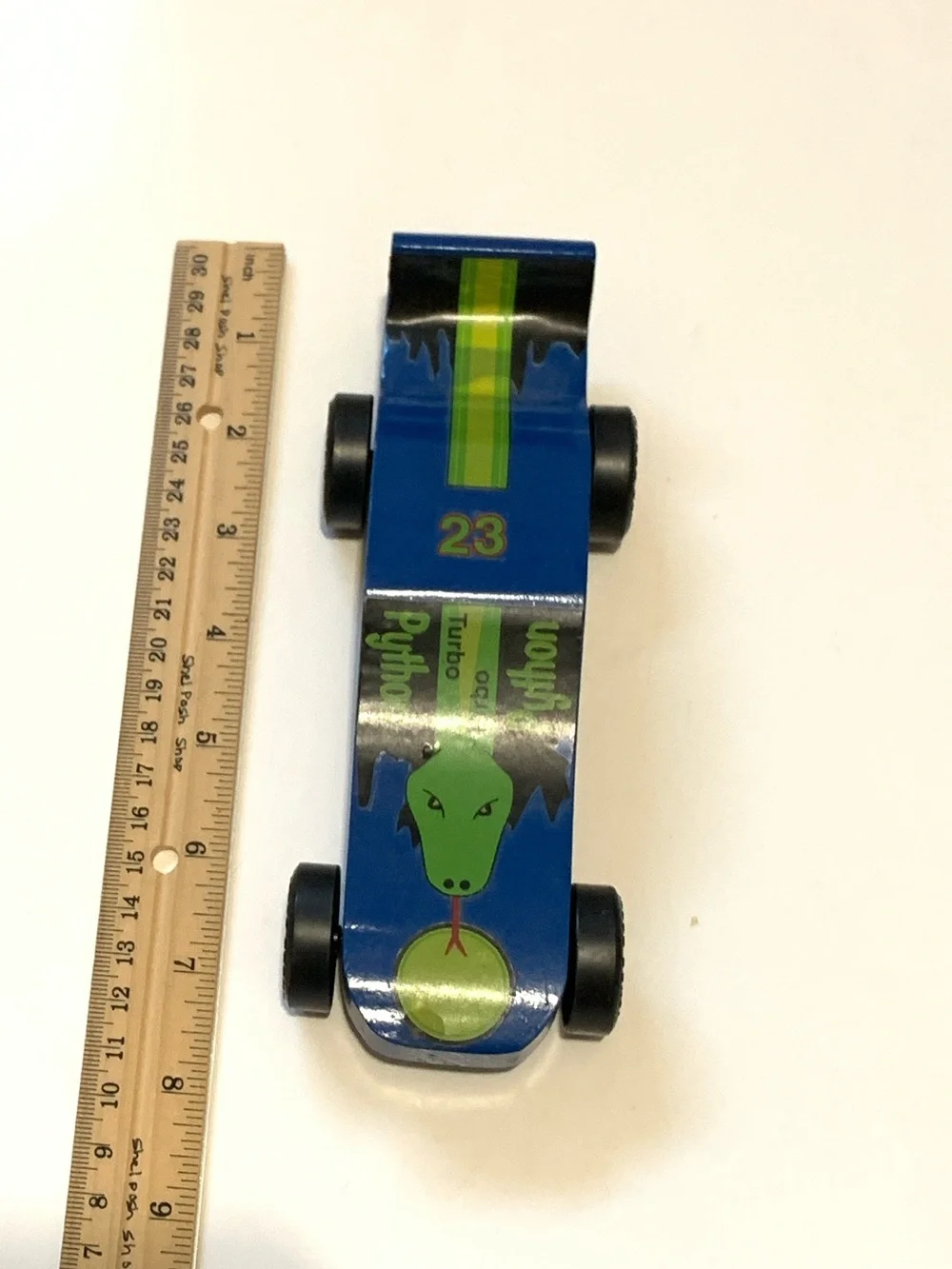Blue & Green Pinewood Derby Car - Kids Racing Toy